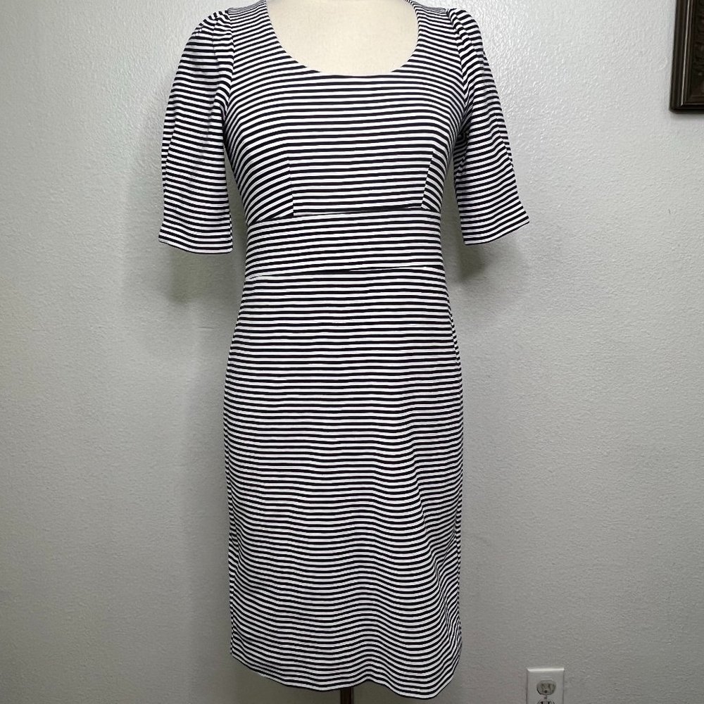 NWT Ann Taylor LOFT Women's Blue White Striped Petite Fit & Flare Dress Size 4P